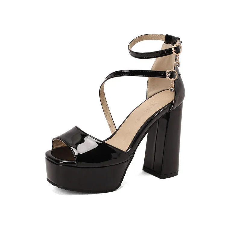 Women's Open Toe Ankle Strap Chunky Heel Platform Sandals