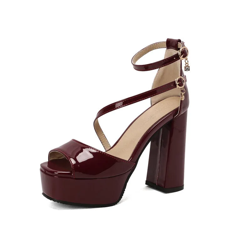 Women's Open Toe Ankle Strap Chunky Heel Platform Sandals