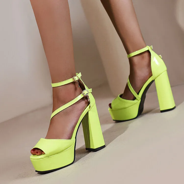 Women's Open Toe Ankle Strap Chunky Heel Platform Sandals