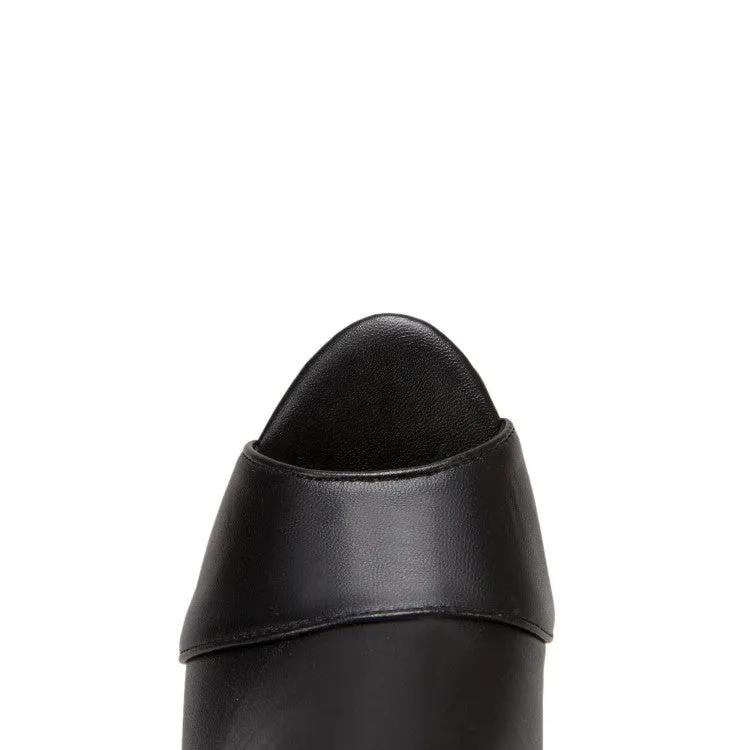 Women's Solid Color Peep Toe Hollow Out Platform Chunky Heel Sandals