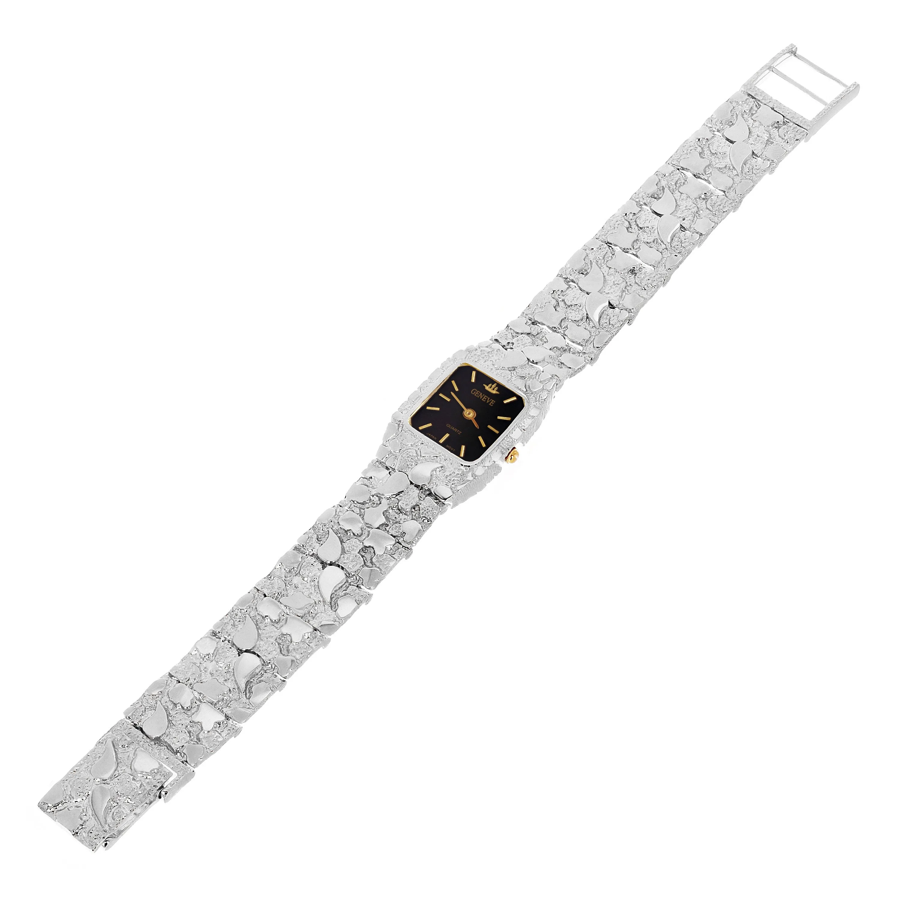 Women's Sterling Silver Nugget Link Bracelet Geneve Wrist Watch 8.5-9" 45.3grams