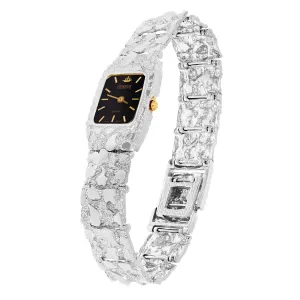 Women's Sterling Silver Nugget Link Bracelet Geneve Wrist Watch 8.5-9" 45.3grams