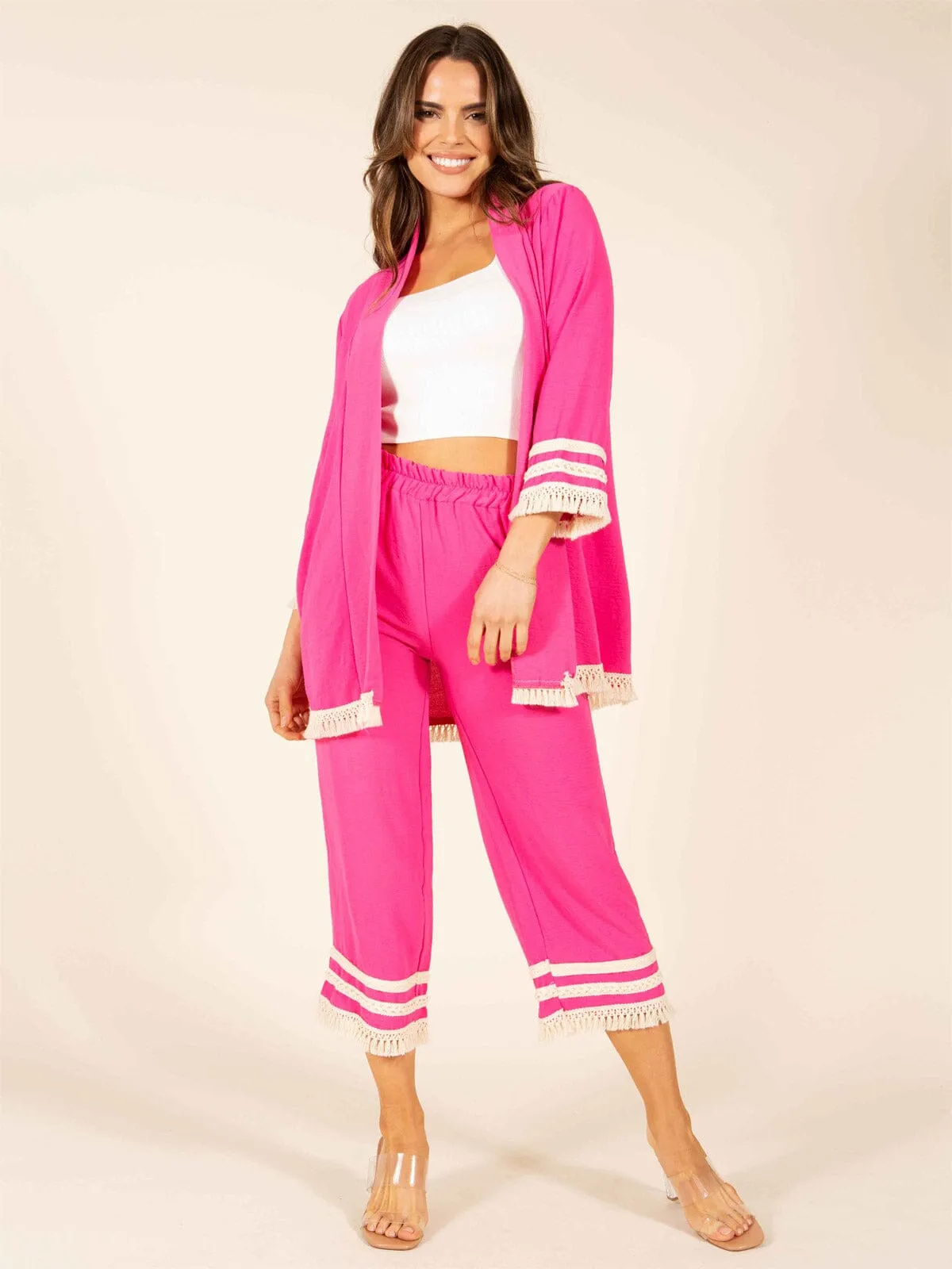 WOMEN'S TRIM DETAILED ELASTIC WAIST CROP PANTS