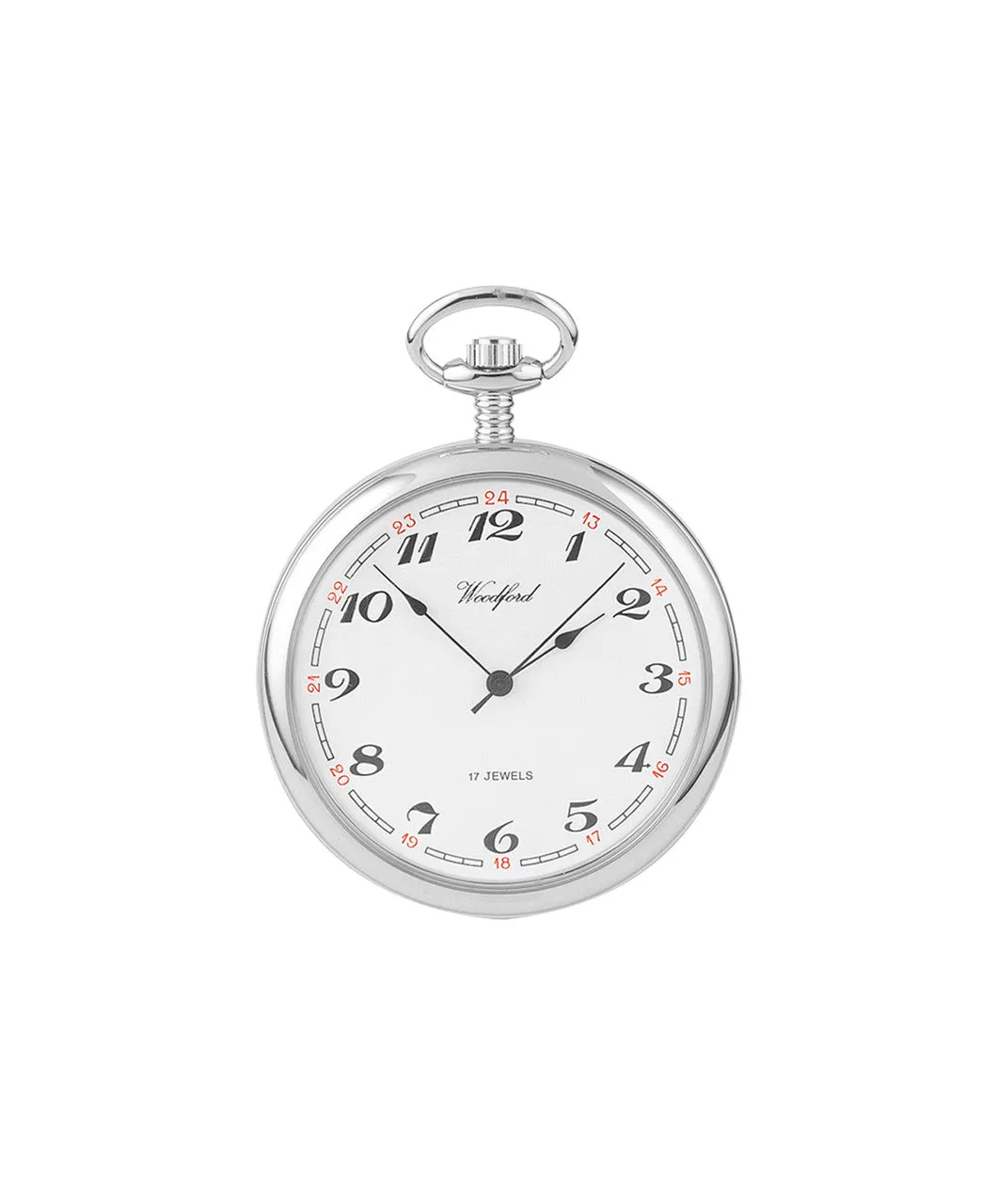 Woodford Chrome Plated Mechanical Pocket Watch with Arabic White Dial