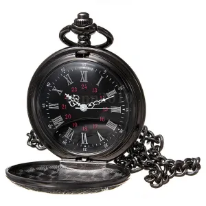 YCYS-Vintage Steampunk Black Roman Numerals Necklace Quartz Pendant Pocket Watch Gift