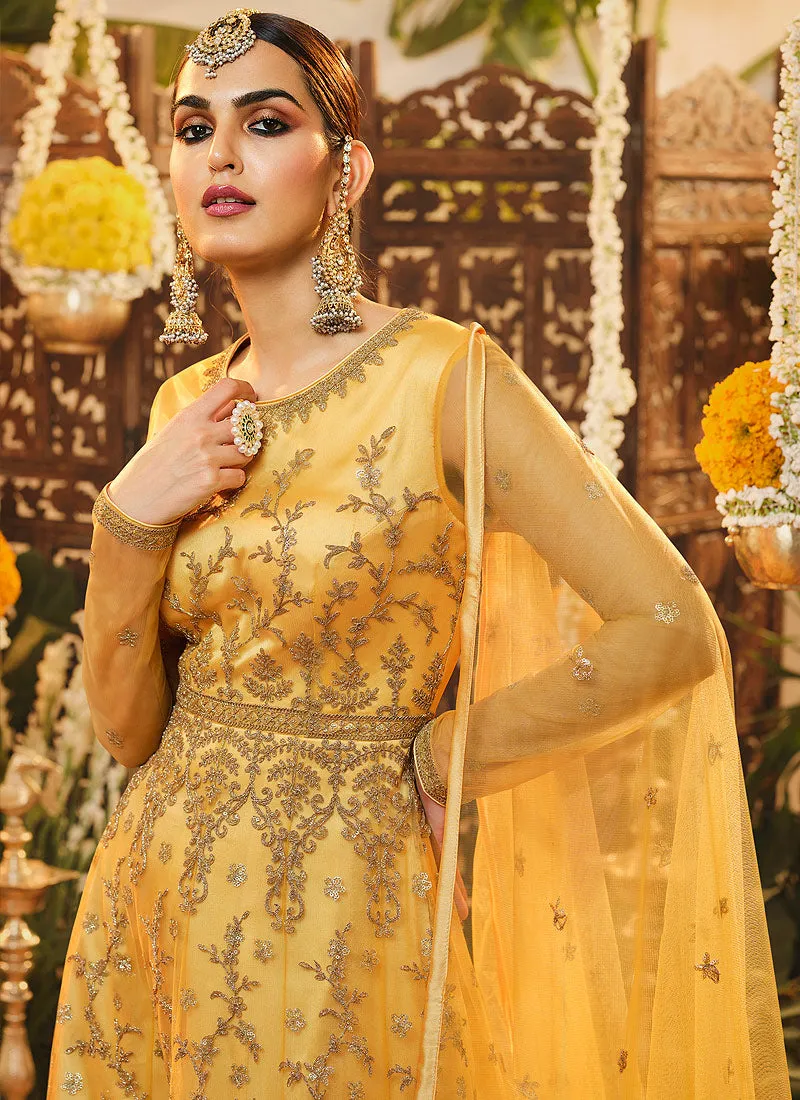 Yellow Embroidered Wedding Anarkali Suit