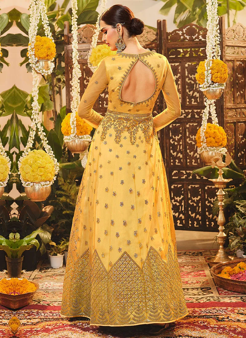 Yellow Embroidered Wedding Anarkali Suit