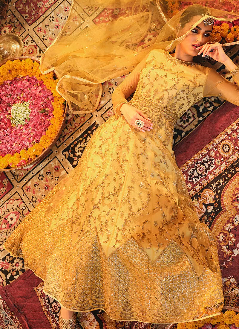 Yellow Embroidered Wedding Anarkali Suit