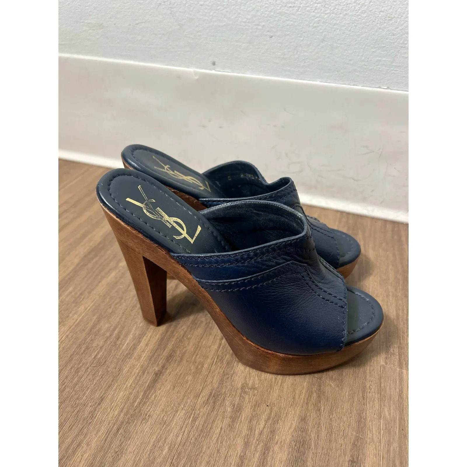 YSL Navy Platform Sandals Sz 36.5