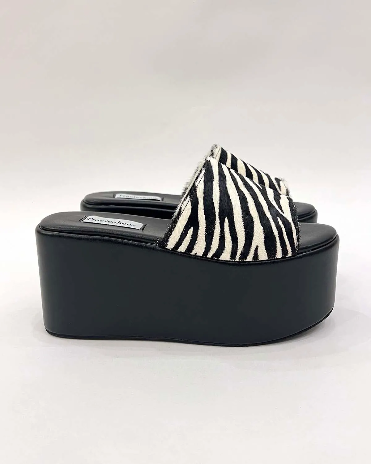 Zebra pony hair leather thick platform sandals for women